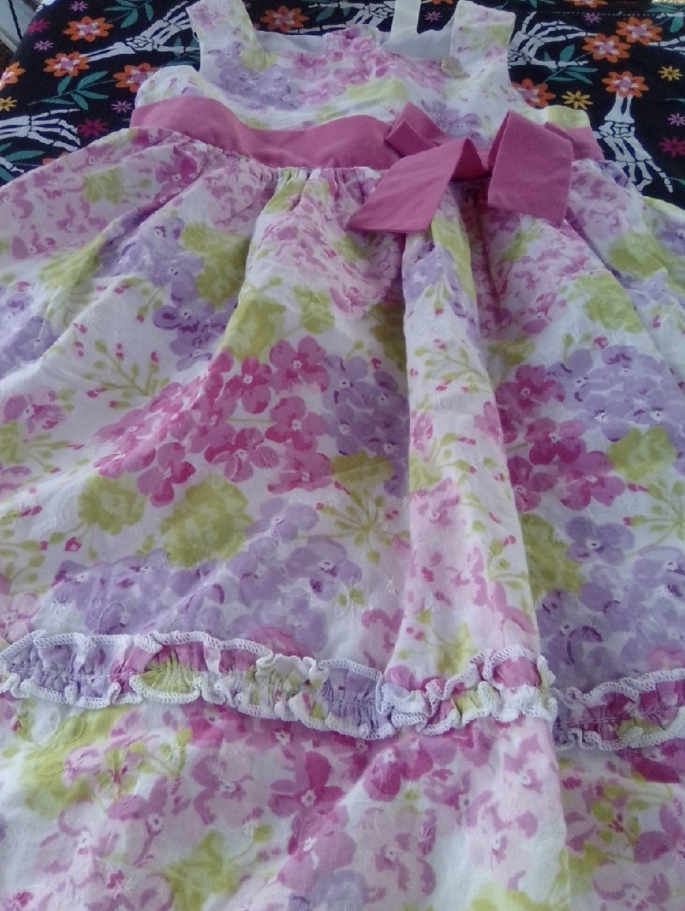Cherokee Pink and Lavender Floral Girls Dress with Bow Detail